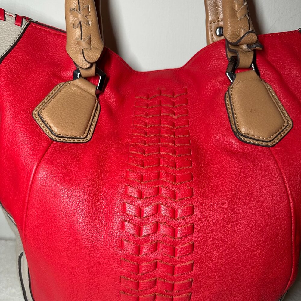 orYany Lyssie Soft Pebbled Leather Colorblock Tote - Berry - Picture 5 of 10